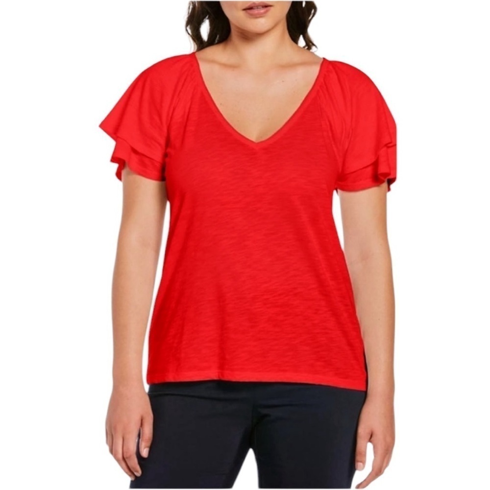 NWT RAFAELLA Ruffle Short Sleeve V-Neck Top Size X-Large